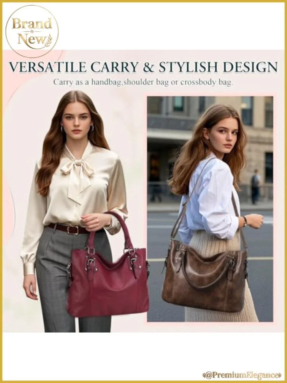 Faux Leather Hobo Bag for Women Tote Shoulder Crossbody Purse